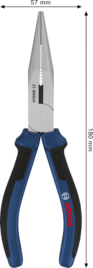 Bosch 180 mm çok parçalı saplı uzun burunlu pense.